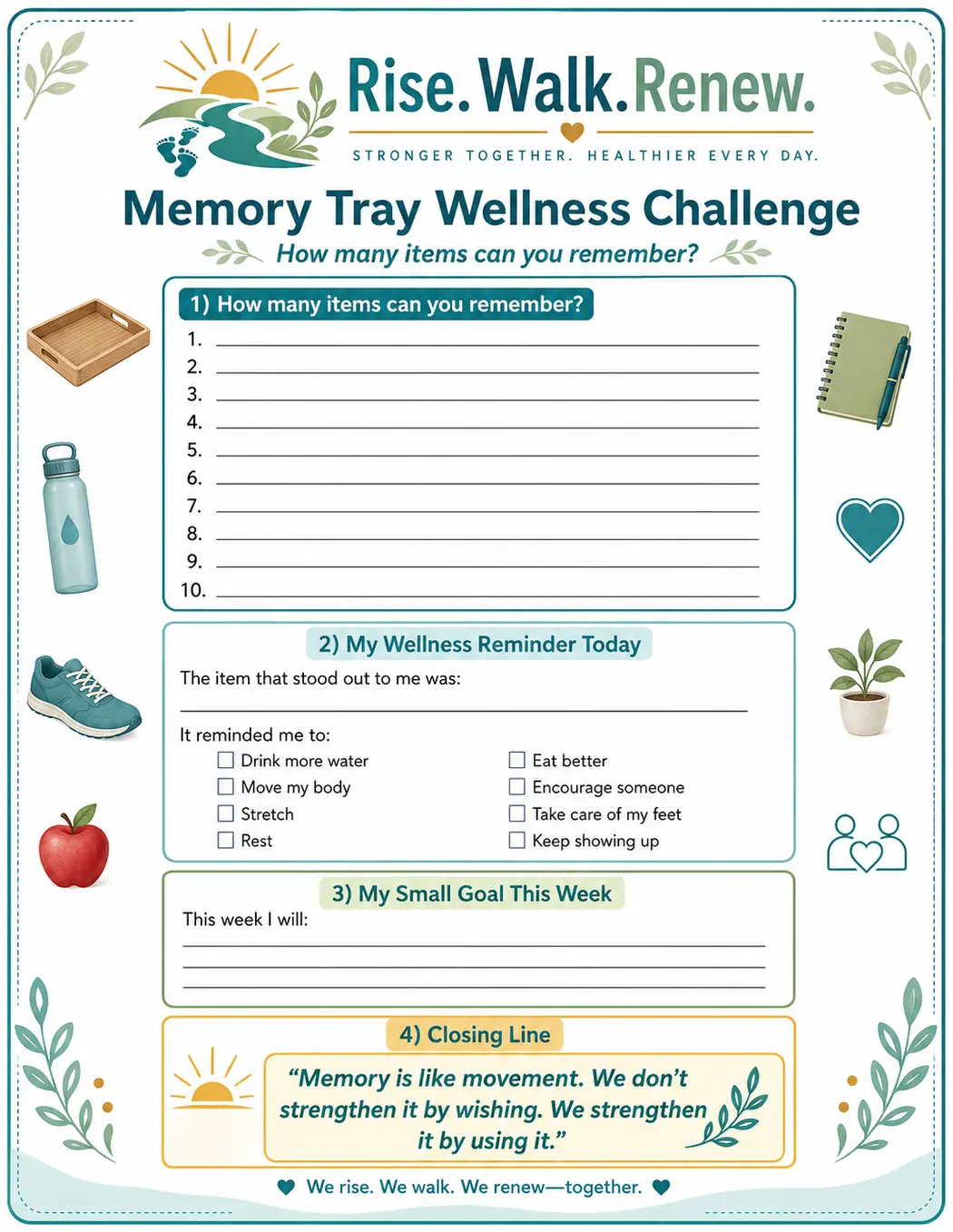 Memory Tray Wellness Challenge